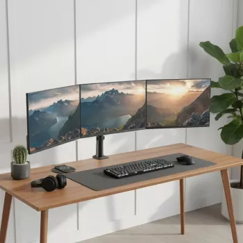 Monitorhouder MACLEAN MC-137 — gasdrukveer, voor 3 monitors 17 inch–27 inch, elk 2–8 kg, zwart
