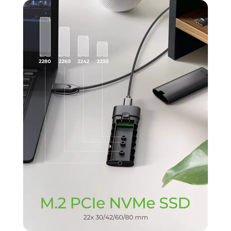 ICY BOX M.2 NVMe-behuizing met USB 3.2 Gen 2 Type-C, SSD-behuizing, M.2, PCI Express, 10 Gbit/s, hot-swap, zwart