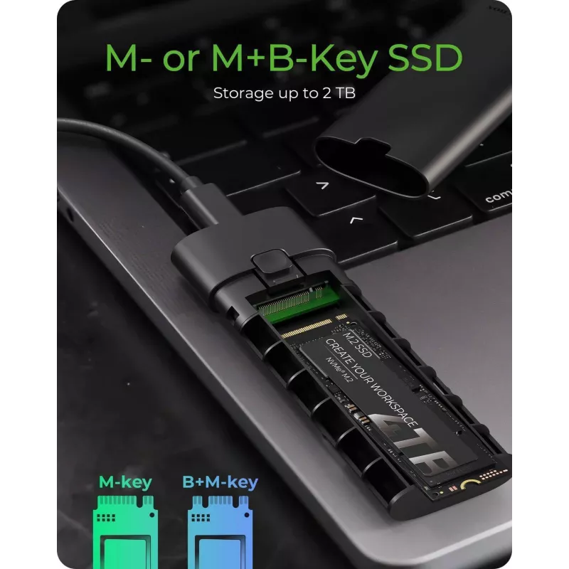 ICY BOX M.2 NVMe-behuizing met USB 3.2 Gen 2 Type-C, SSD-behuizing, M.2, PCI Express, 10 Gbit/s, hot-swap, zwart