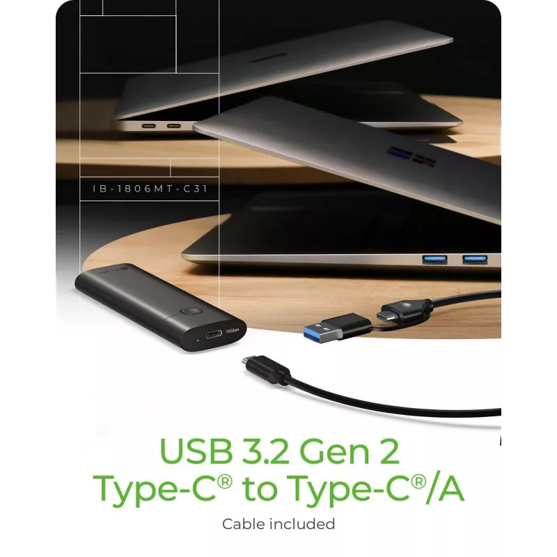 ICY BOX M.2 NVMe-behuizing met USB 3.2 Gen 2 Type-C, SSD-behuizing, M.2, PCI Express, 10 Gbit/s, hot-swap, zwart