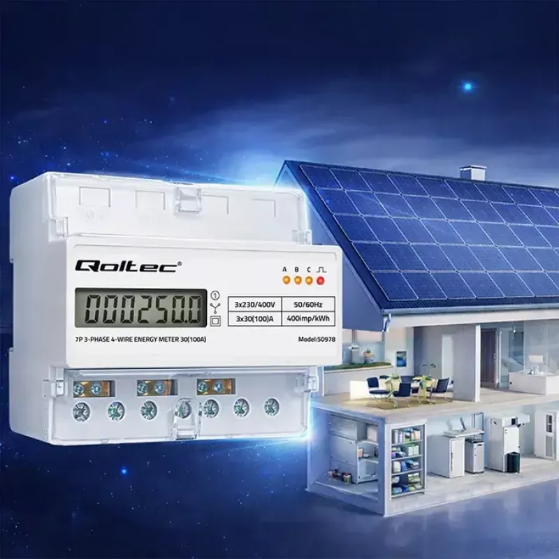 Driefasige DIN-rail energiemeter QOLTEC 50978 — 400 V, 100 A
