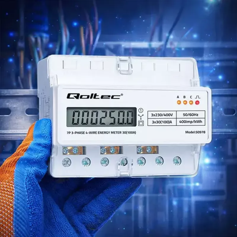Driefasige DIN-rail energiemeter QOLTEC 50978 — 400 V, 100 A