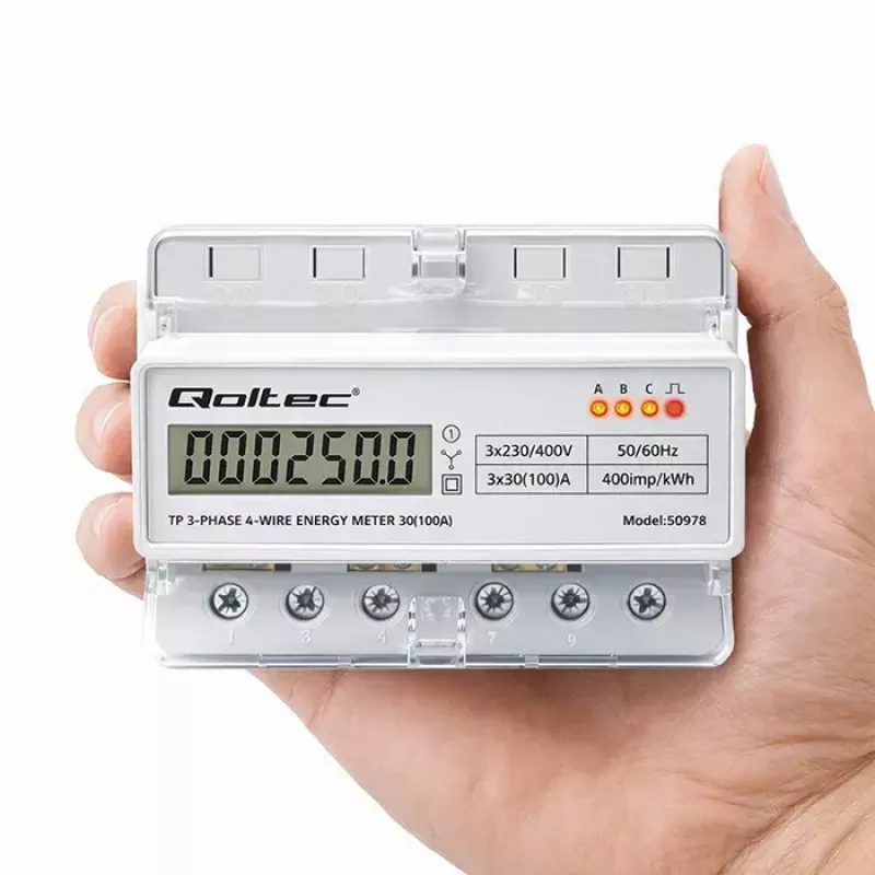 Driefasige DIN-rail energiemeter QOLTEC 50978 — 400 V, 100 A