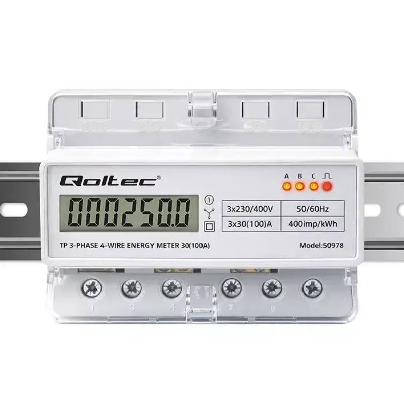 Driefasige DIN-rail energiemeter QOLTEC 50978 — 400 V, 100 A