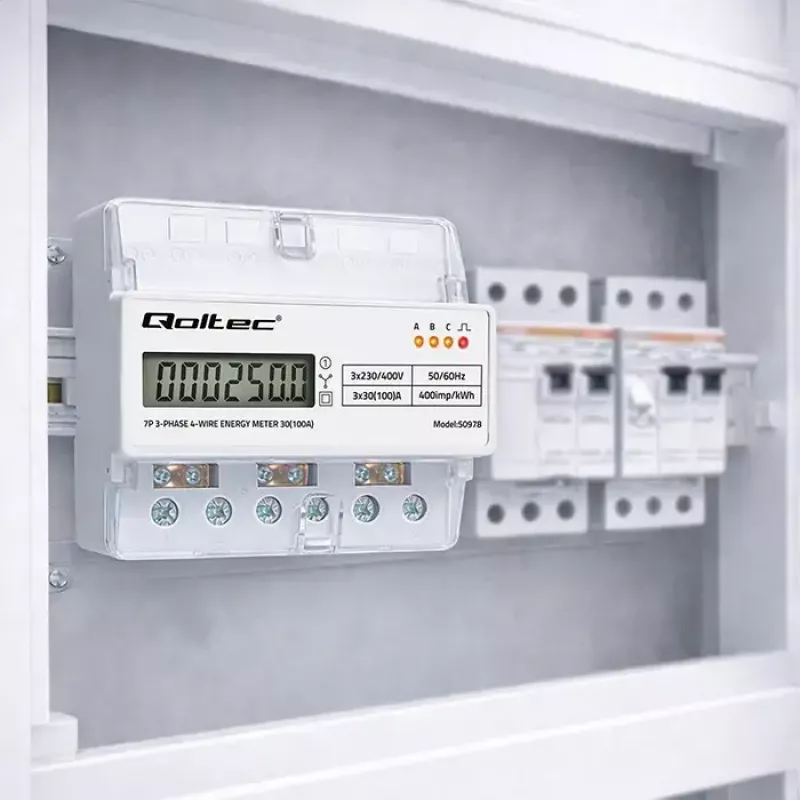 Driefasige DIN-rail energiemeter QOLTEC 50978 — 400 V, 100 A