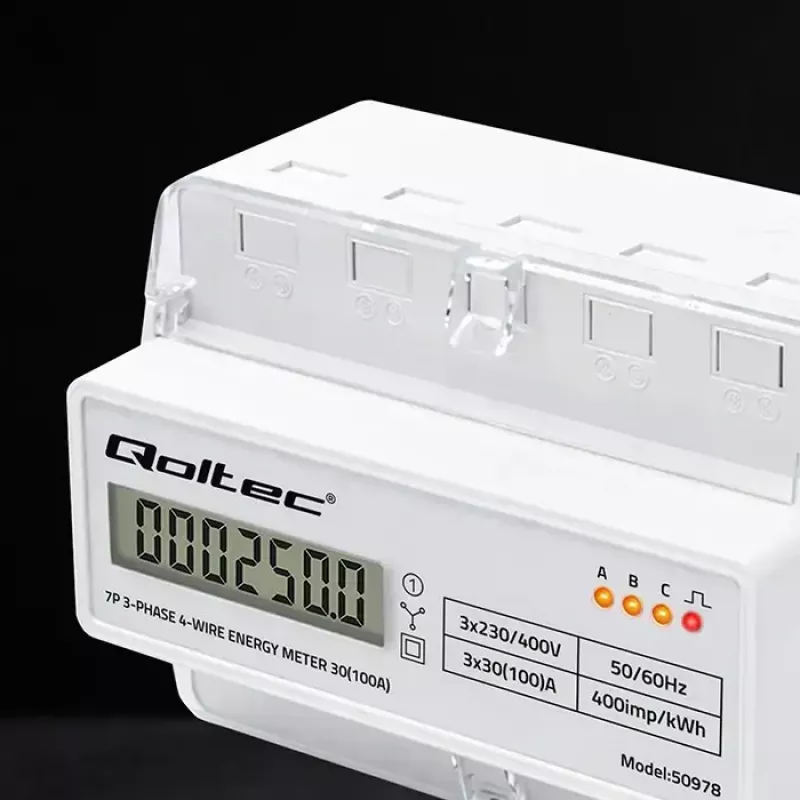 Driefasige DIN-rail energiemeter QOLTEC 50978 — 400 V, 100 A