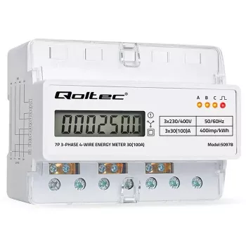 Driefasige DIN-rail energiemeter QOLTEC 50978 — 400 V, 100 A