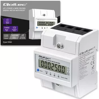 Driefasige energiemeter QOLTEC 50980 — 400 V, 100 A met reset