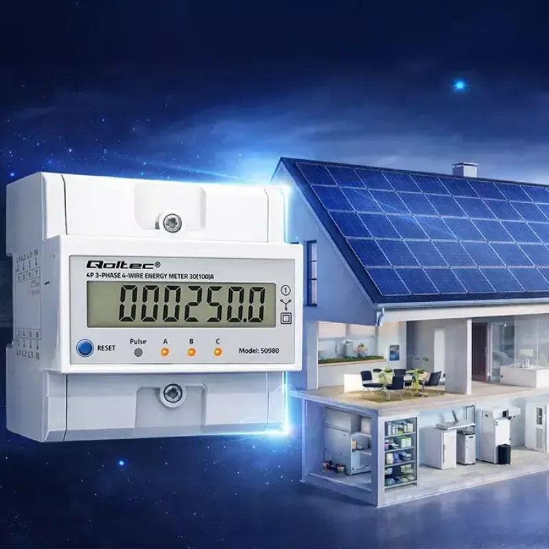Driefasige energiemeter QOLTEC 50980 — 400 V, 100 A met reset