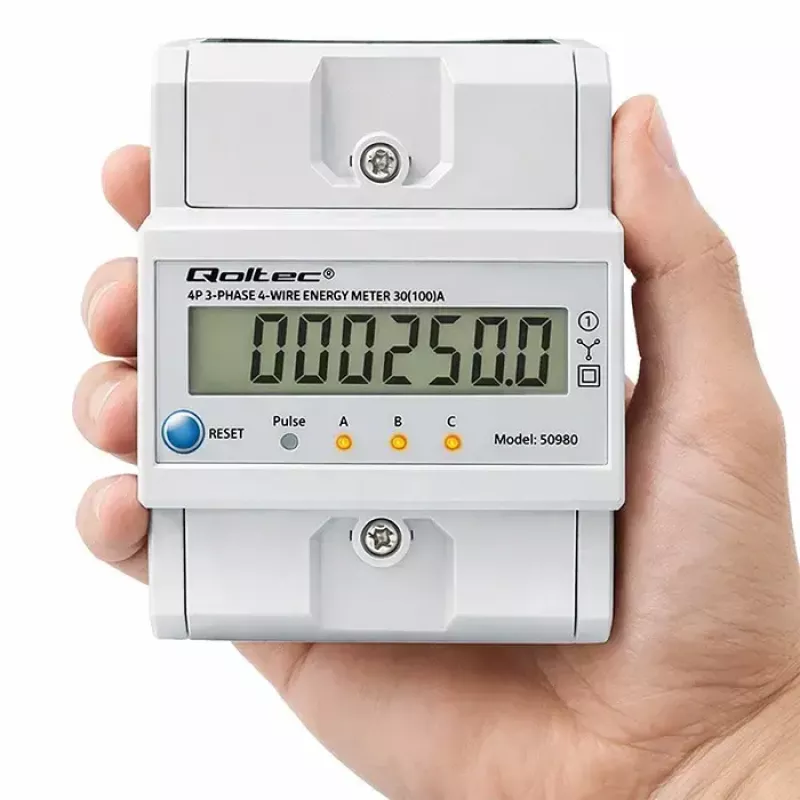 Driefasige energiemeter QOLTEC 50980 — 400 V, 100 A met reset