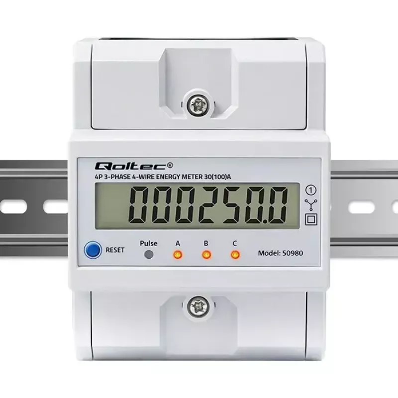 Driefasige energiemeter QOLTEC 50980 — 400 V, 100 A met reset
