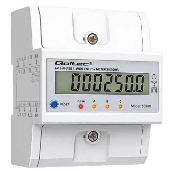 Driefasige energiemeter QOLTEC 50980 — 400 V, 100 A met reset