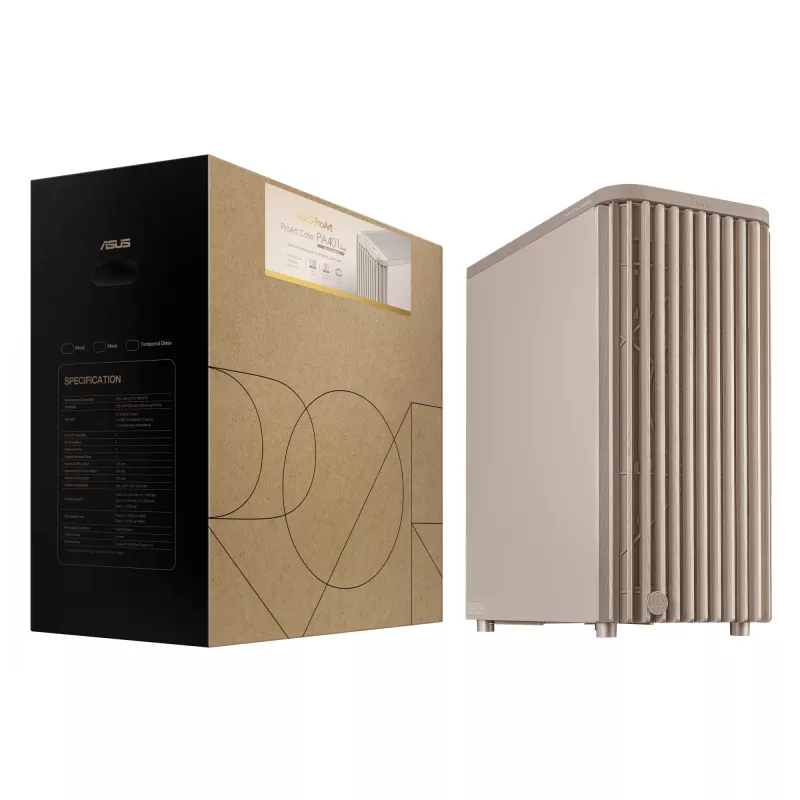 Pc-behuizing ASUS ProArt PA401 Wood Edition beige — mid-tower, frontpaneel van metaal