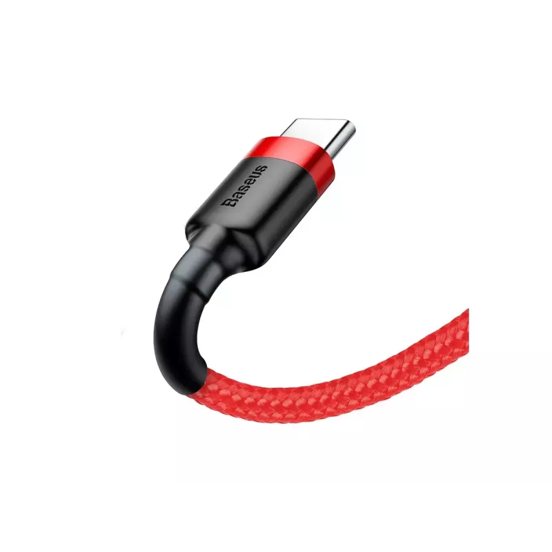 USB-A-naar-USB-C-kabel Baseus Cafule — USB 2.0 A→C, QC3.0-laadondersteuning, nylon gevlochten, rood