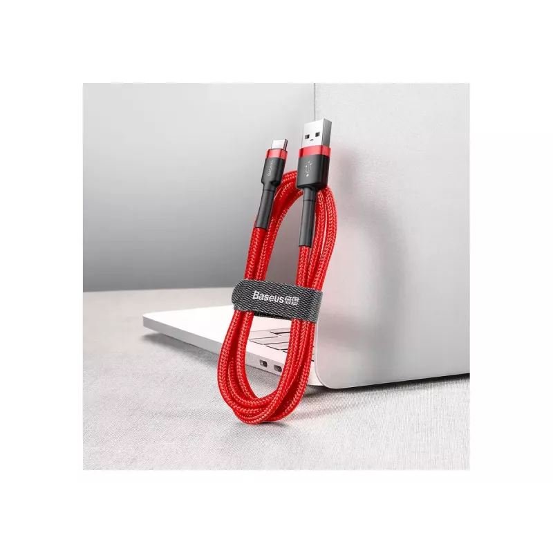 USB-A-naar-USB-C-kabel Baseus Cafule — USB 2.0 A→C, QC3.0-laadondersteuning, nylon gevlochten, rood