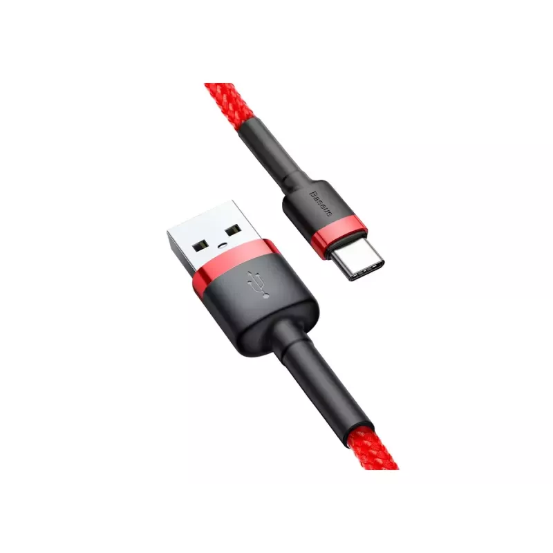 USB-A-naar-USB-C-kabel Baseus Cafule — USB 2.0 A→C, QC3.0-laadondersteuning, nylon gevlochten, rood