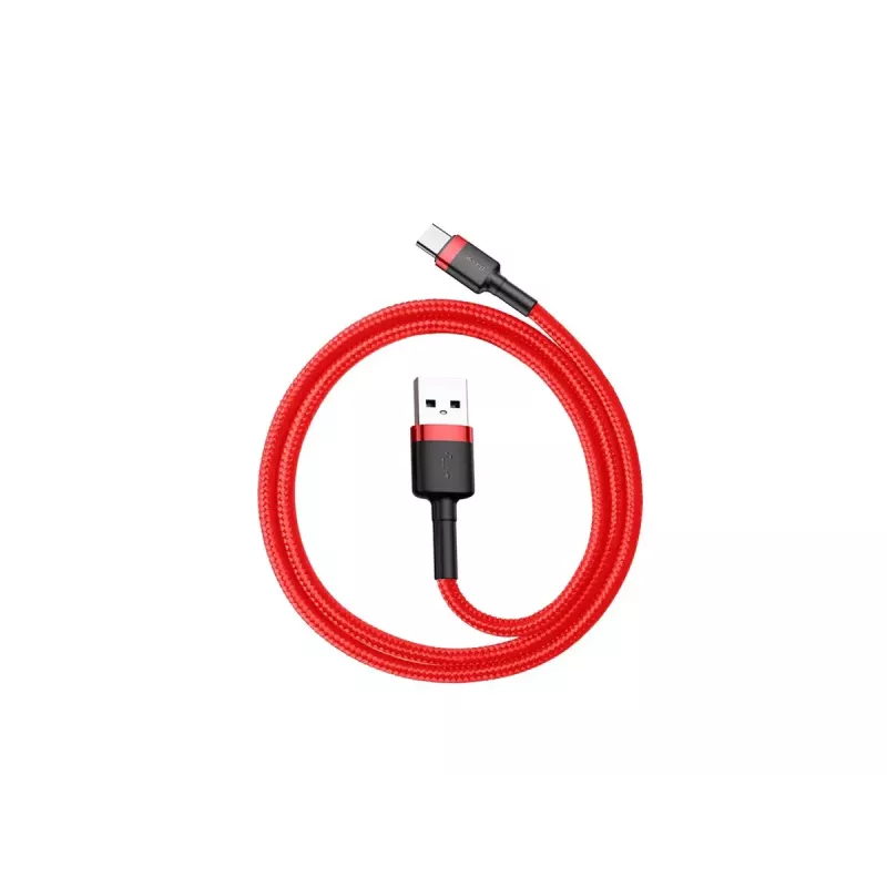 USB-A-naar-USB-C-kabel Baseus Cafule — USB 2.0 A→C, QC3.0-laadondersteuning, nylon gevlochten, rood