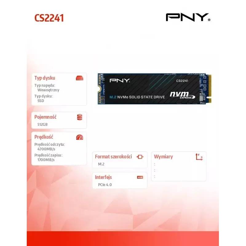 Interne SSD PNY M.2 2280 512 GB M280CS2241-512-BLK, SATA/NVMe niet gespecificeerd