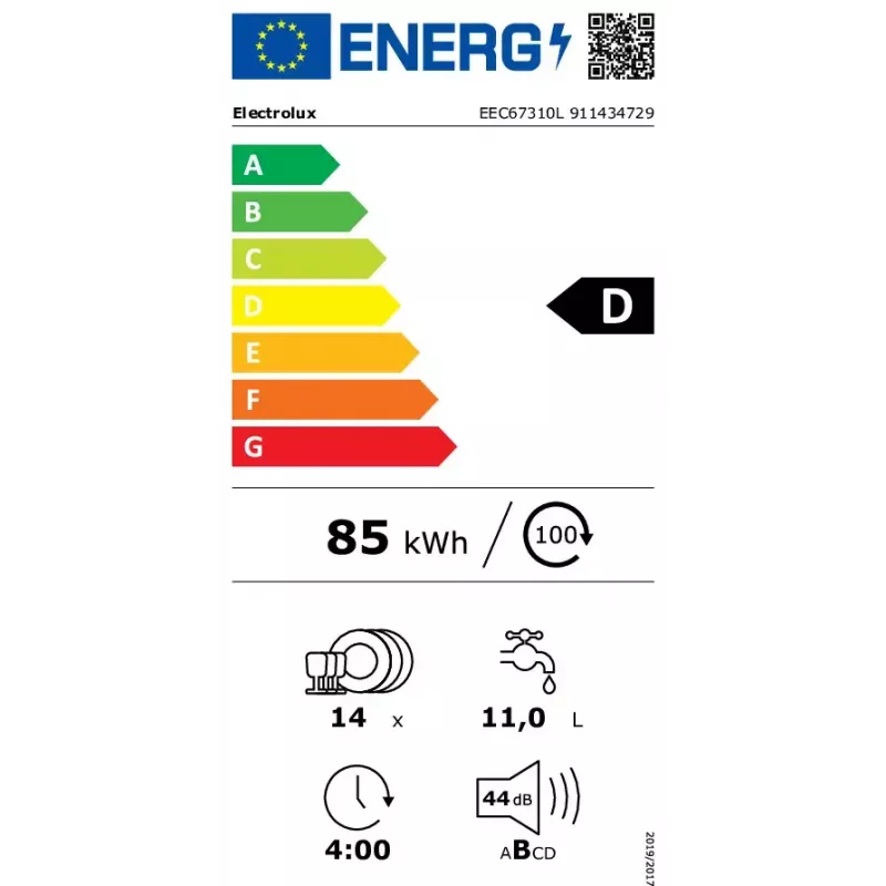 Inbouwvaatwasser Electrolux EEC67310L, 14 couverts, 44 dB