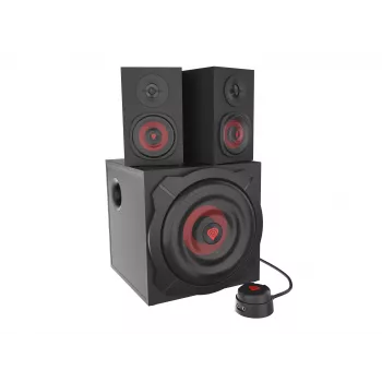 Luidsprekerset GENESIS Helium 610BT 2.1, 60 W RMS, Bluetooth, bedraad, rood/zwart, compacte subwoofer