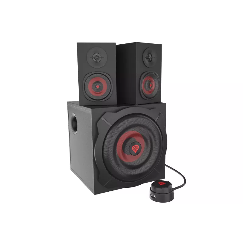 Luidsprekerset GENESIS Helium 610BT 2.1, 60 W RMS, Bluetooth, bedraad, rood/zwart, compacte subwoofer