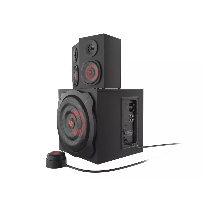 Luidsprekerset GENESIS Helium 610BT 2.1, 60 W RMS, Bluetooth, bedraad, rood/zwart, compacte subwoofer