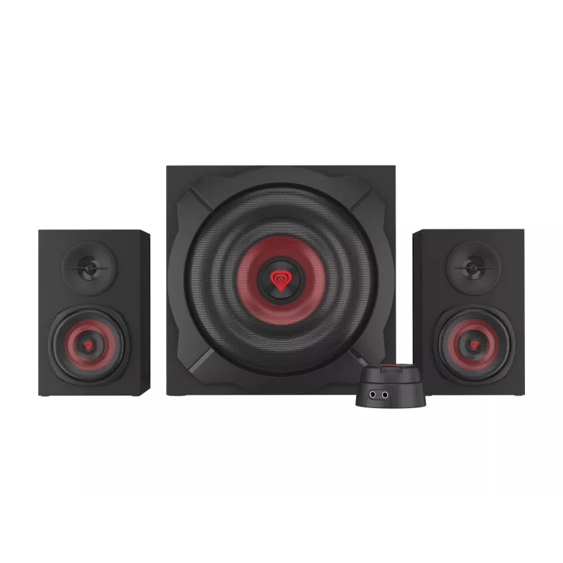 Luidsprekerset GENESIS Helium 610BT 2.1, 60 W RMS, Bluetooth, bedraad, rood/zwart, compacte subwoofer