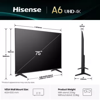 Hisense 75A6Q tv 190,5 cm (75 inch) 4K Ultra HD smart-tv Wi-Fi zwart