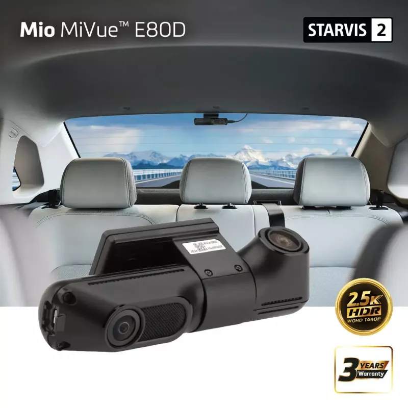 Dashcam MIO MiVue E80D HDR dual achteruitkijkcamera met tweekanaalsopname