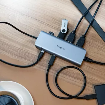 Targus Dual Video Mobile Dock met 140W EPR Pass-Thru, bedraad, USB 3.2 Gen 2 (3.1 Gen 2) Type-C, 140 W, 1000 Mbit/s, grijs, 10 Gbit/s