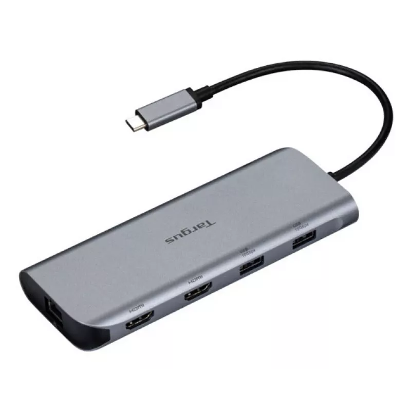 Targus Dual Video Mobile Dock met 140W EPR Pass-Thru, bedraad, USB 3.2 Gen 2 (3.1 Gen 2) Type-C, 140 W, 1000 Mbit/s, grijs, 10 Gbit/s