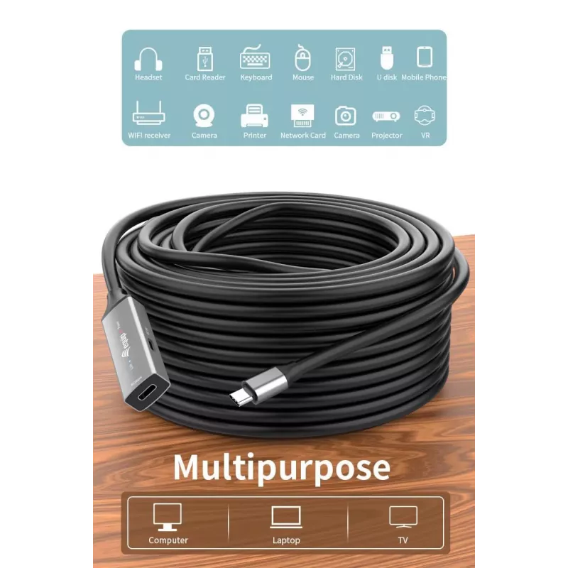 USB-C naar USB-C actieve verlengkabel EQUIP 5 m, USB 3.2 Gen 1 (5 Gbit/s), vernikkelde contacten, zwart