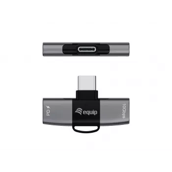 Adapter USB-C OTG 2-in-1 EQUIP 133479 — 100W PD, 10Gbit/s, 1x USB-C naar 2x USB-C, grijs
