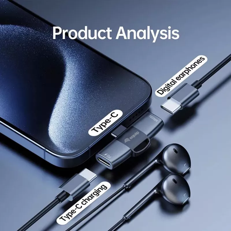 Adapter USB-C OTG 2-in-1 EQUIP 133479 — 100W PD, 10Gbit/s, 1x USB-C naar 2x USB-C, grijs