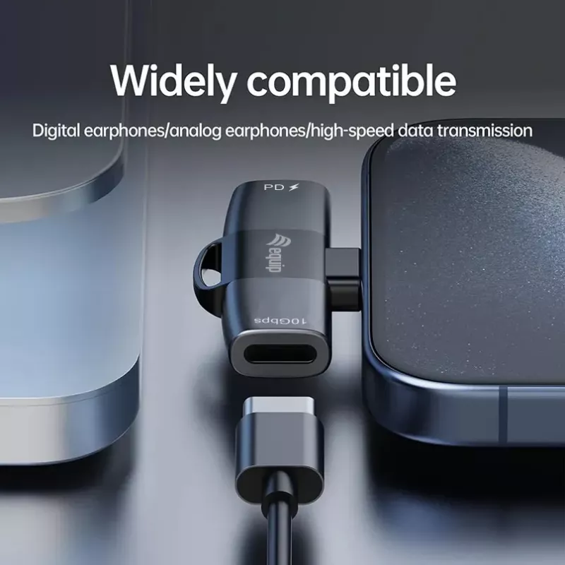 Adapter USB-C OTG 2-in-1 EQUIP 133479 — 100W PD, 10Gbit/s, 1x USB-C naar 2x USB-C, grijs