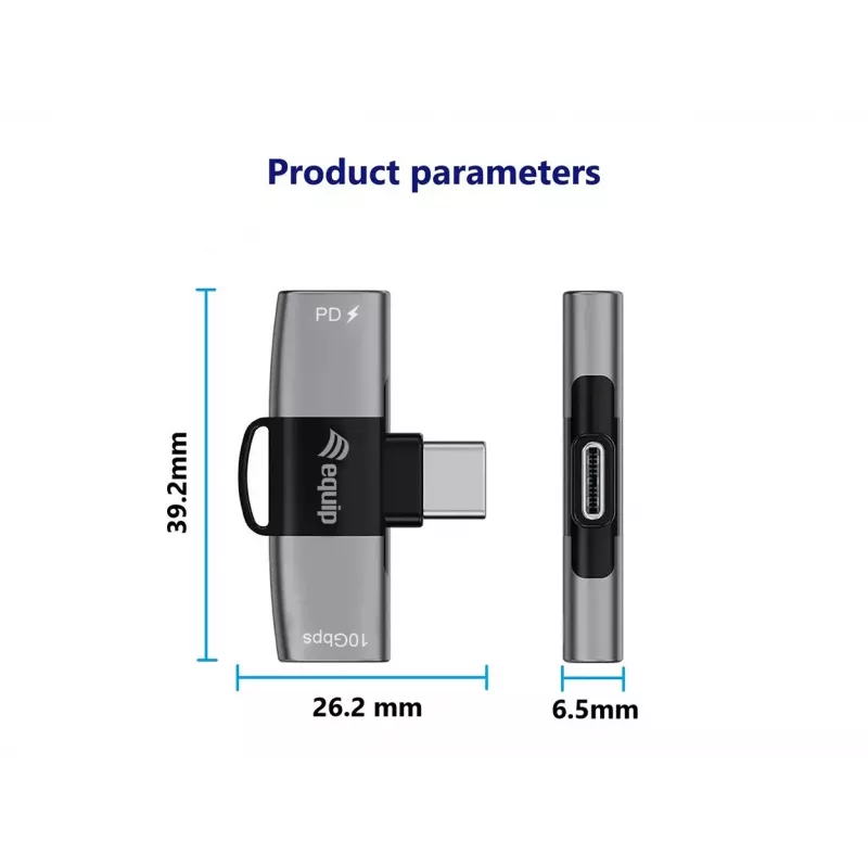 Adapter USB-C OTG 2-in-1 EQUIP 133479 — 100W PD, 10Gbit/s, 1x USB-C naar 2x USB-C, grijs