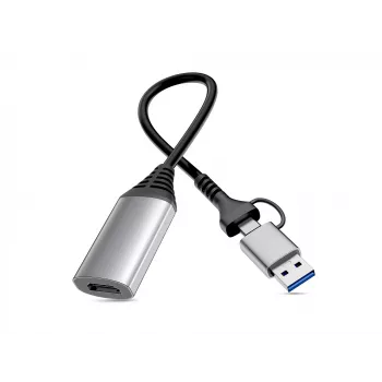 USB naar HDMI adapter EQUIP 133498 (USB-C en USB-A stekker naar HDMI, 1080p, aluminium behuizing, grijs)