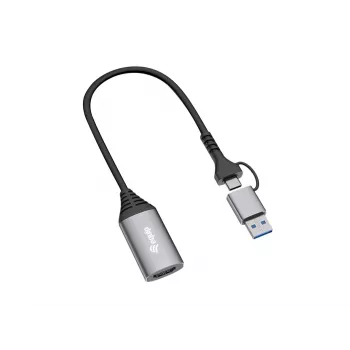 USB naar HDMI adapter EQUIP 133498 (USB-C en USB-A stekker naar HDMI, 1080p, aluminium behuizing, grijs)