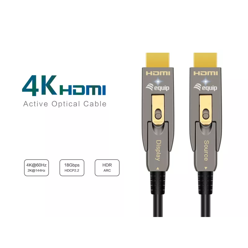 EQUIP HDMI 2.0 actieve optische kabel 20 m, afneembaar Type-A/Type-D, 4K/60Hz, 18 Gbit/s, vergulde contacten