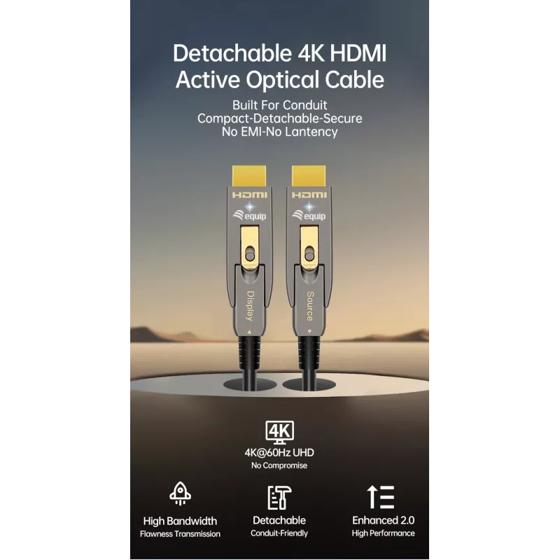 EQUIP HDMI 2.1 actieve optische kabel 10 m – afneembare Type-D (Micro) + Type-A, 48 Gbit/s, 8K/60Hz