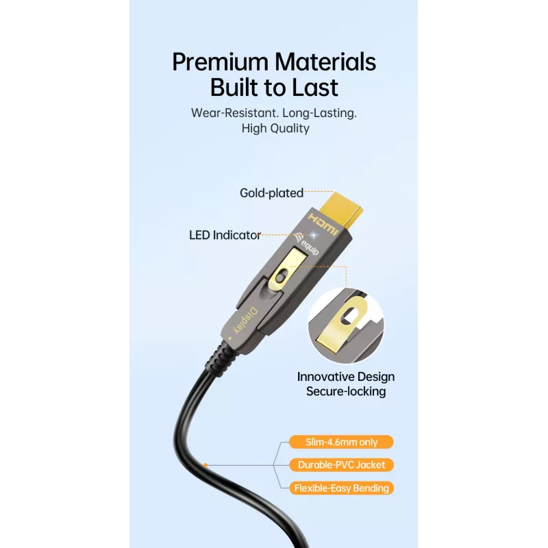 EQUIP HDMI 2.1 actieve optische kabel, afneembare Type-D en A stekkers, 20 m, 48 Gbit/s, 8K/60Hz