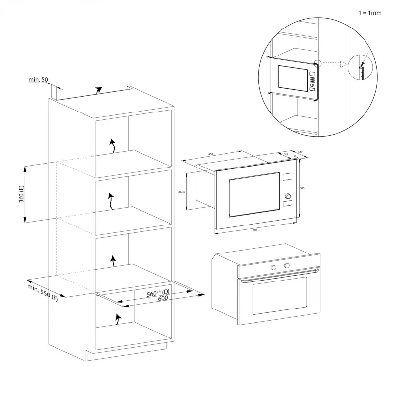 Candy CA38FL7N20WXB zwarte grill-magnetron inbouw 20 L 750 W