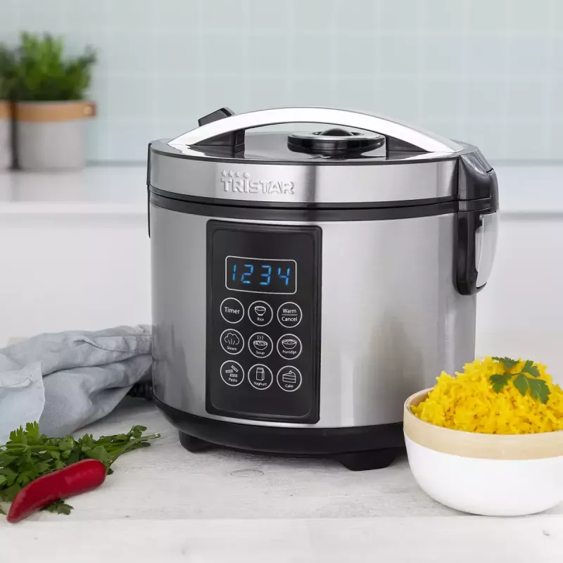 Multicooker Tristar RK-6132 — 1,5 L, 500 W, 7 automatische programma's, LCD, RVS/zwart