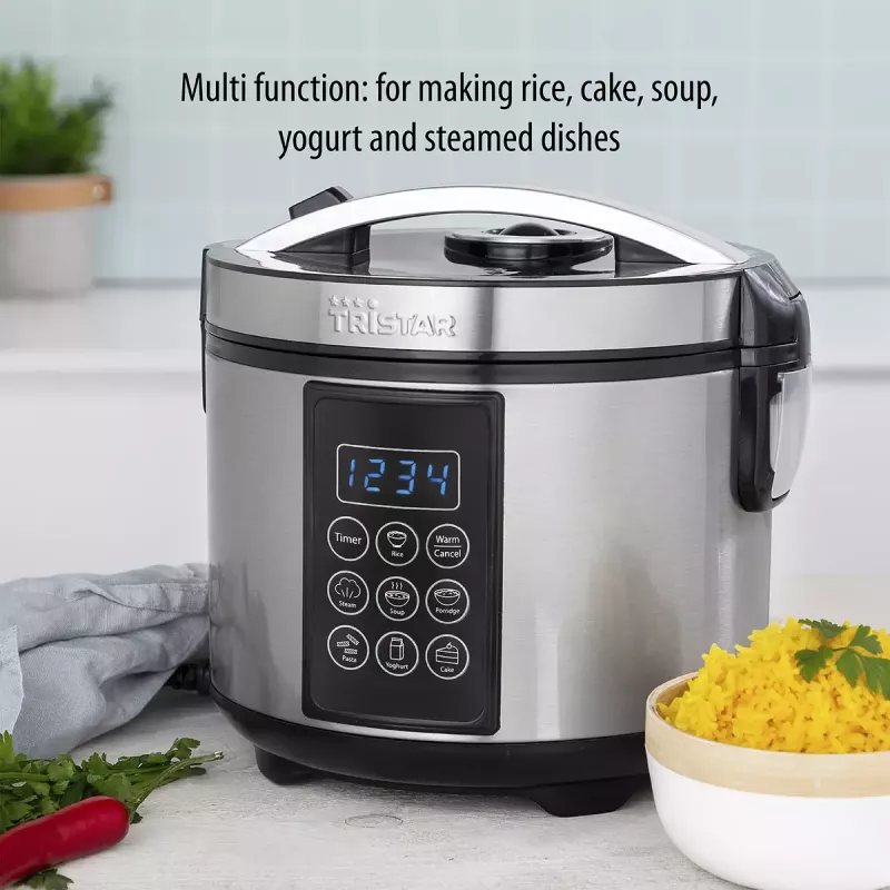 Multicooker Tristar RK-6132 — 1,5 L, 500 W, 7 automatische programma's, LCD, RVS/zwart