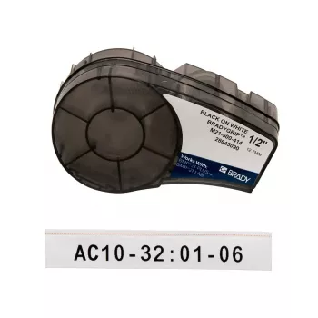 Zelfklevend eindloos labelprinteretiket Brady M21-500-414 — zwart op wit, 1,3 cm hoogte, 3,05 m lengte