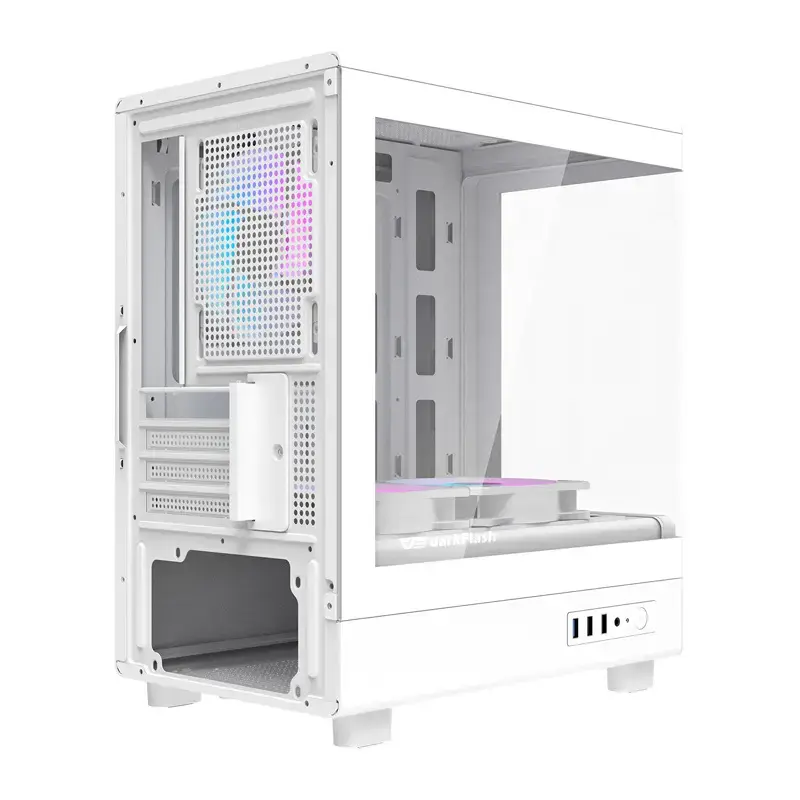 Darkflash computerbehuizing DB330M wit v2 met drie voorgeïnstalleerde ventilatoren, micro-ATX/mATX-ondersteuning