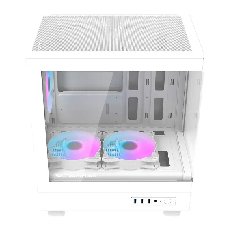 Darkflash computerbehuizing DB330M wit v2 met drie voorgeïnstalleerde ventilatoren, micro-ATX/mATX-ondersteuning