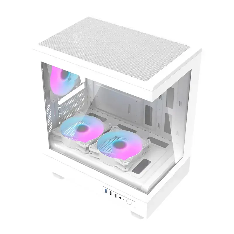 Darkflash computerbehuizing DB330M wit v2 met drie voorgeïnstalleerde ventilatoren, micro-ATX/mATX-ondersteuning