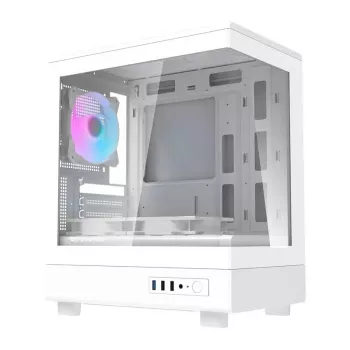 Darkflash computerbehuizing DB330M wit v2 met drie voorgeïnstalleerde ventilatoren, micro-ATX/mATX-ondersteuning