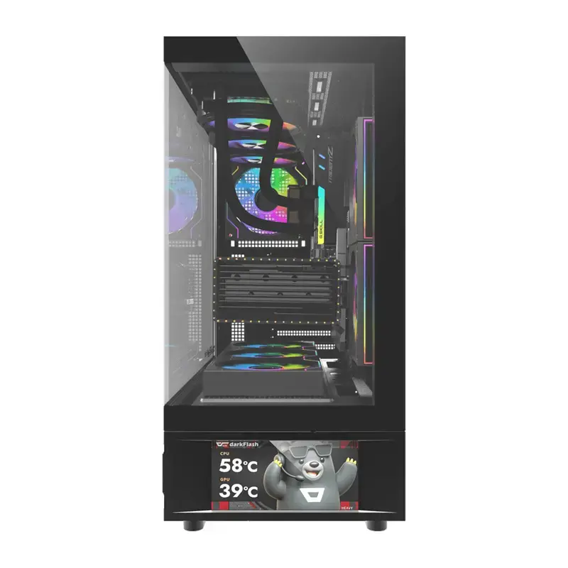 Computerkast DarkFlash DS950V met frontdisplay (zwart) en 6 voorgeïnstalleerde ventilatoren